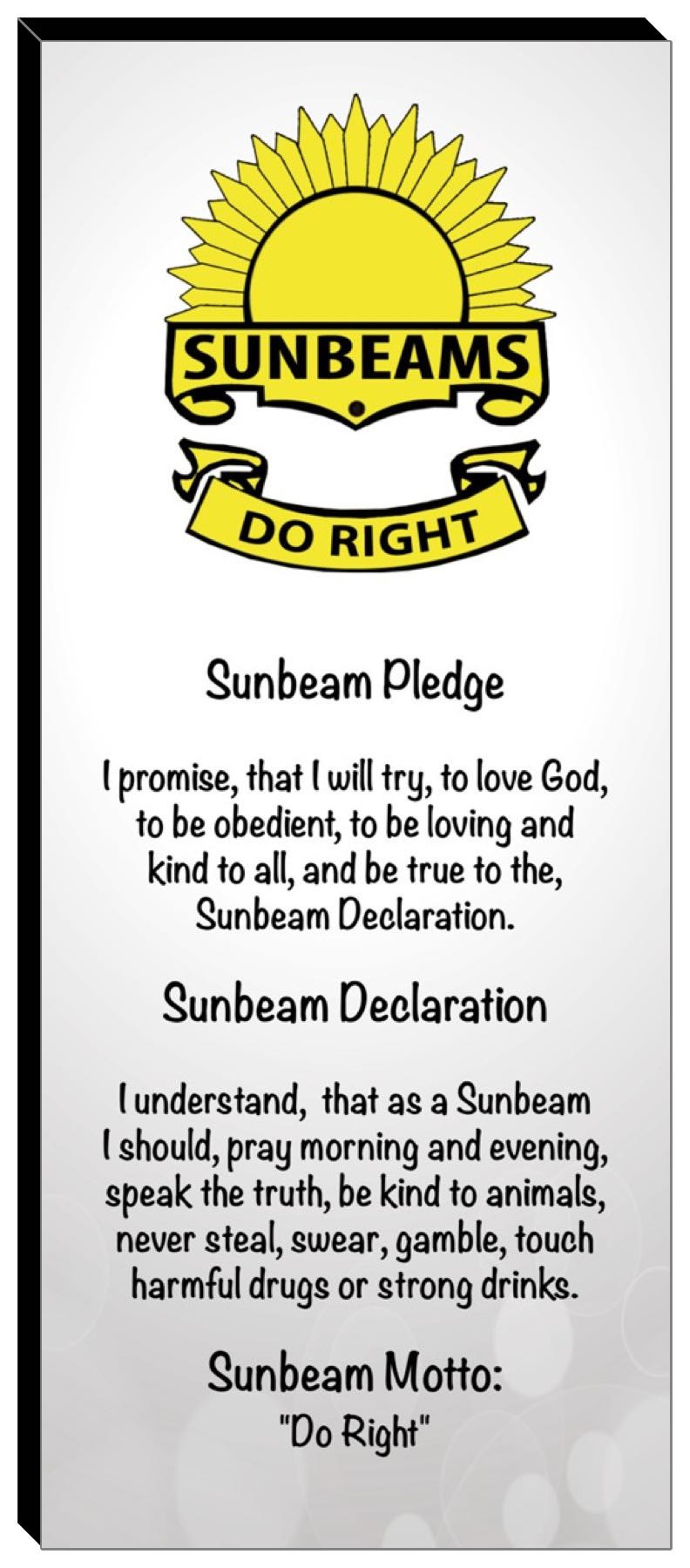 Sunbeams Pledge Canvas