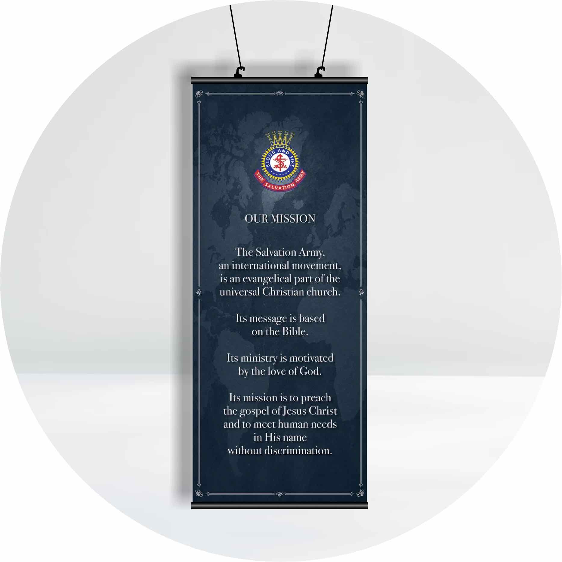 multiple banner artworks for display in salvation army corps